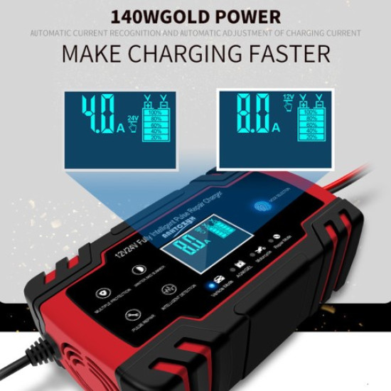 ANHTCZYX ZYX-J30 12V / 24V 3-Stage Smart Battery Charger Car Motorcycle Battery Restore Charger - Red / EU Plug Gadgets - Toys - Hobby