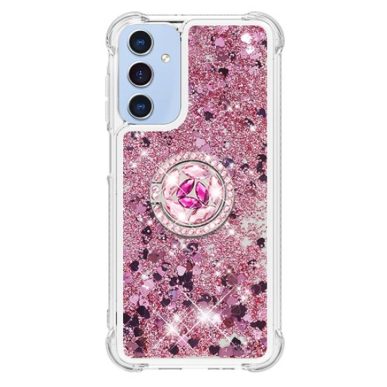 YB Quicksand Series-7 for Samsung Galaxy A15 5G Case Liquid Glitter Sequins TPU Kickstand Phone Cover - Rose Gold  /  Hearts Samsung Cases Mobile