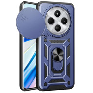 For Xiaomi Redmi 14C 4G / Poco C75 Case with Slide Camera Lid PC+TPU Kickstand Phone Cover - Blue