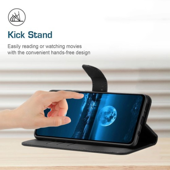 HT05 For Xiaomi 14T Pro Case Skin-Touch Lines PU Leather Flip Phone Cover - Black XIAOMI Cases Mobile