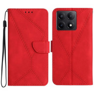 Θήκη Πορτοφόλι με Βάση Στήριξης (Όψη Δέρματος) με Γραμμές για Xiaomi 14T Pro - Κόκκινο