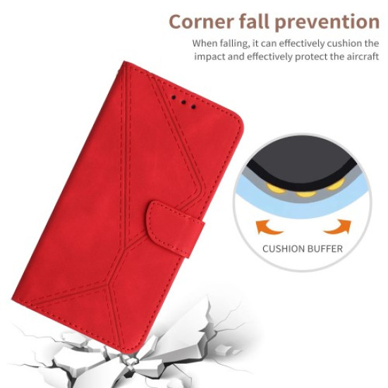 HT05 For Xiaomi 14T Pro Case Skin-Touch Lines PU Leather Flip Phone Cover - Red XIAOMI Cases Mobile