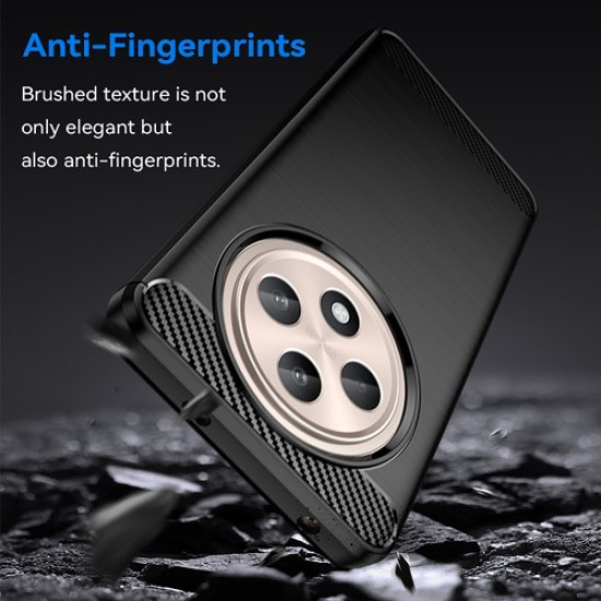 For Oppo Reno12 F 4G / Reno12 F 5G Case Carbon Fiber Texture TPU Brushed Phone Cover - Black Oppo Realme Cases Mobile