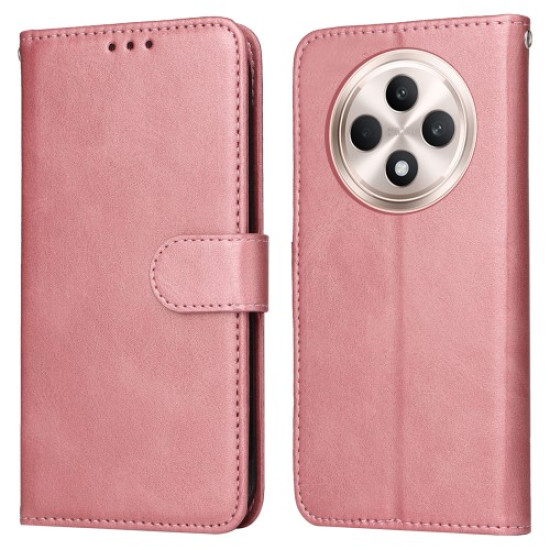 For Oppo Reno12 F 5G Case PU Leather Phone Cover with Cash / Card Slots - Pink Oppo Realme Cases Mobile