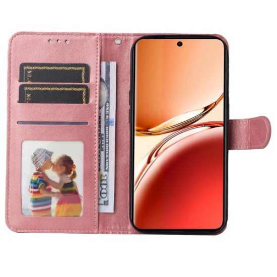 For Oppo Reno12 F 5G Case PU Leather Phone Cover with Cash / Card Slots - Pink Oppo Realme Cases Mobile