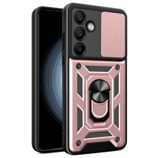 For Samsung Galaxy S24 FE Case PC+TPU Kickstand Phone Cover with Slide Camera Lid - Rose Gold Samsung Cases Mobile