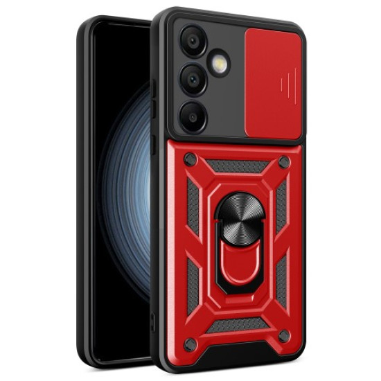 For Samsung Galaxy S24 FE Case PC+TPU Kickstand Phone Cover with Slide Camera Lid - Red Samsung Cases Mobile