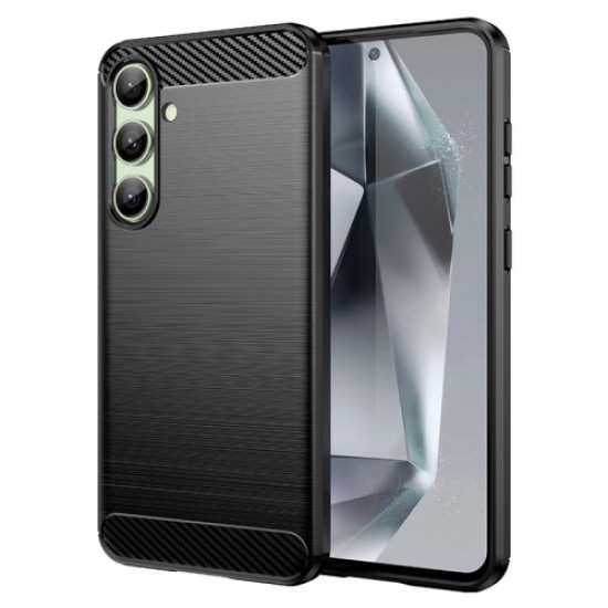 For Samsung Galaxy S24 FE Case Carbon Fiber Texture Brushed TPU Phone Cover - Black Samsung Cases Mobile