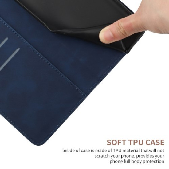 HT05 For Samsung Galaxy S24 FE Case Leather Magnetic Clasp Wallet Flip Phone Cover - Blue Samsung Cases Mobile