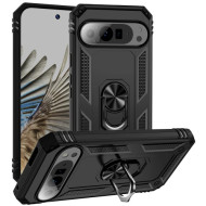For Google Pixel 9 Pro  /  Pixel 9 Case with Slide Camera Lid PC+TPU Kickstand Phone Cover - Black