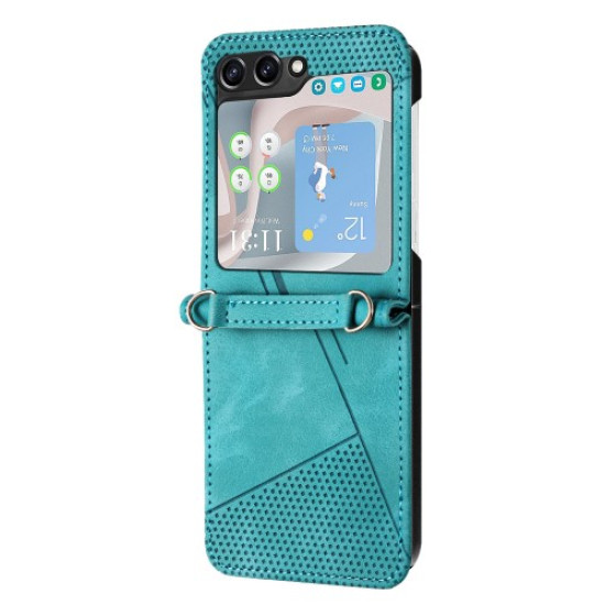 For Samsung Galaxy Z Flip6 5G Case Triangle Patterns PU Leather Hard PC Crossbody Phone Cover - Green Samsung Cases Mobile