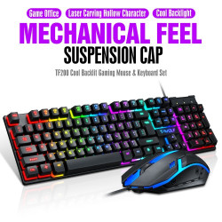 T-WOLF TF200 Gaming Keyboard USB Floating Manipulator Feel Wired Gaming Keyboard and Mouse Set - Black T-WOLF TF200 Gaming Keyboard USB Floating Manipulator Feel Wired Gaming Keyboard and Mouse Set - Black