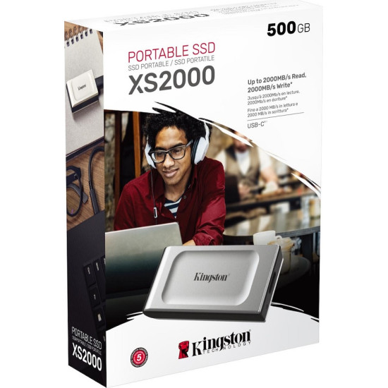 Kingston XS2000 USB-C SSD 500GB - Silver Memory Cards & USB Sticks