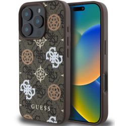 Guess PU 4G Peony MagSafe Σκληρή Θήκη Πλάτης για iPhone 16 Pro Max - Καφέ