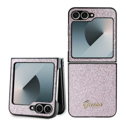 Guess PC/TPU Glitter Flakes Metal Logo Θήκη Πλάτης για Samsung Galaxy Z Flip 6 - Ροζέ Χρυσαφί