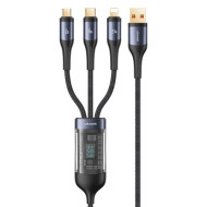 USAMS US-SJ582 U83 3 in 1 USB to Lightning / Micro / Type-C Transparent Digital Display Fast Charging Data Cable