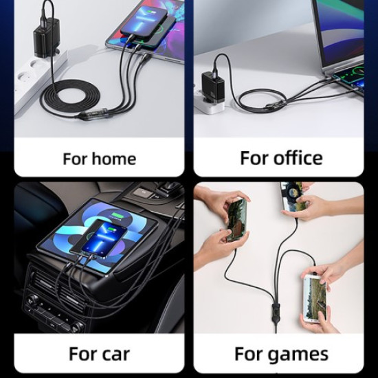 USAMS US-SJ582 U83 3 in 1 USB to Lightning / Micro / Type-C Transparent Digital Display Fast Charging Data Cable Cables Adapters & Chargers