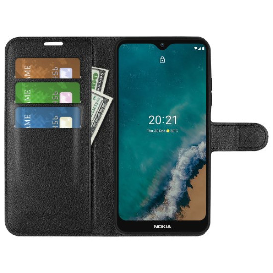 Magnetic Litchi Texture PU Leather Wallet Case Stand Flip Folio Phone Cover for Nokia G50 5G - Black 
