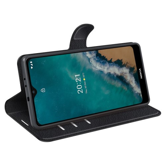 Magnetic Litchi Texture PU Leather Wallet Case Stand Flip Folio Phone Cover for Nokia G50 5G - Black 