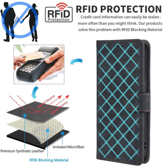 For TCL 50 5G Case RFID Blocking Folio Flip Leather Phone Wallet Cover with Hand Strap - Black TCL Mobile Cases