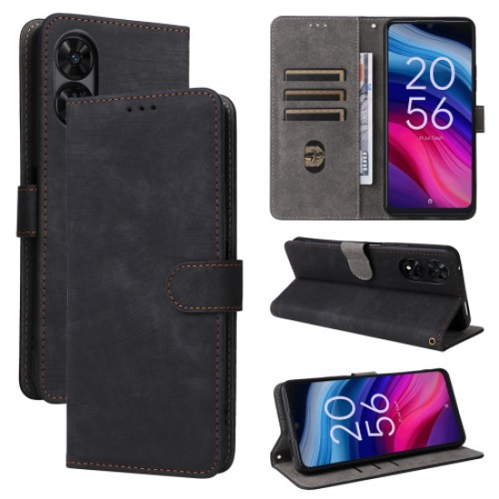 For TCL 50 5G Case RFID Blocking Folio Flip Leather Phone Wallet Cover with Hand Strap - Black TCL Mobile Cases
