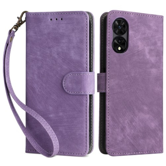 For TCL 50 5G Case RFID Blocking Folio Flip Leather Phone Wallet Cover with Hand Strap - Purple TCL Mobile Cases