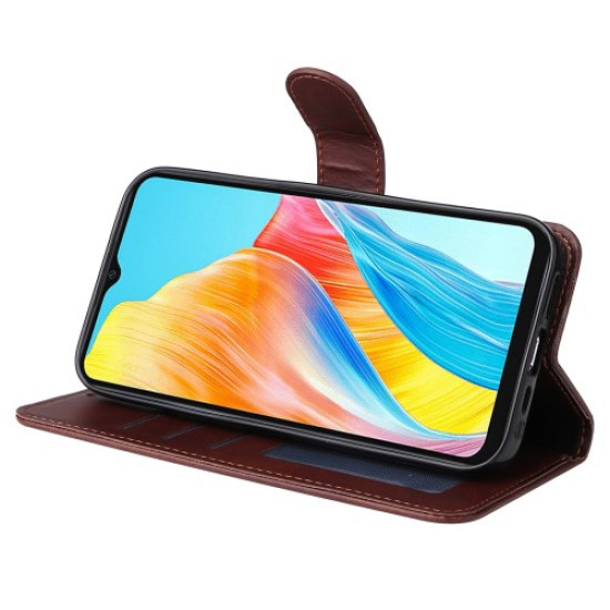 Θήκη Πορτοφόλι με Βάση Στήριξης (Όψη Δέρματος) για Oppo A38 4G - Καφέ Oppo Realme Θήκες Κινητών
