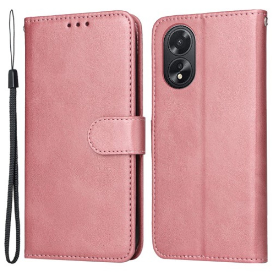 For Oppo A38 4G Case Wallet Phone Stand Shell PU Leather Cover with Calf Texture - Pink Oppo Realme Cases Mobile