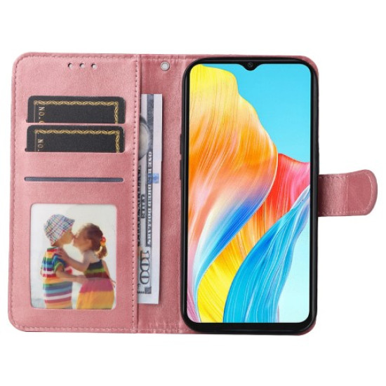 For Oppo A38 4G Case Wallet Phone Stand Shell PU Leather Cover with Calf Texture - Pink Oppo Realme Cases Mobile