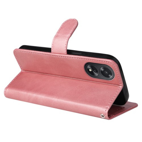For Oppo A38 4G Case Wallet Phone Stand Shell PU Leather Cover with Calf Texture - Pink Oppo Realme Cases Mobile