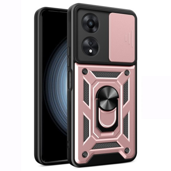 For Oppo A58 4G Case Slide Lens Cover PC+TPU Kickstand Cover - Rose Gold Oppo Realme Cases Mobile