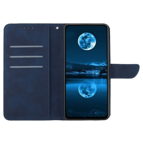 HT05 For Oppo A58 4G PU Leather Phone Case Imprinted Line Mobile Phone Wallet Stand Cover - Blue Oppo Realme Cases Mobile