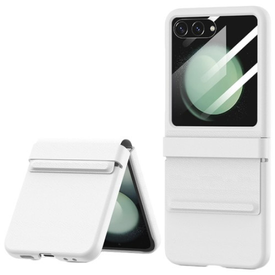 Σκλήρη Θήκη με Επένδυση (Όψη Δέρματος) για Samsung Galaxy Z Flip6 5G - Λευκό Samsung Θήκες Κινητών