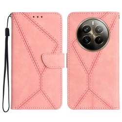 Θήκη Πορτοφόλι με Βάση Στήριξης (Όψη Δέρματος) Σχέδιο με Γραμμές για Realme 12 Pro 5G / 12 Pro+ 5G - Ροζ