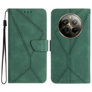 Θήκη Πορτοφόλι με Βάση Στήριξης (Όψη Δέρματος) Σχέδιο με Γραμμές για Realme 12 Pro 5G / 12 Pro+ 5G - Πράσινο