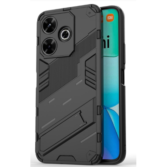 For Xiaomi Redmi 13 4G Case PC+TPU Shockproof Protective Phone Cover with Kickstand - Black XIAOMI Cases Mobile