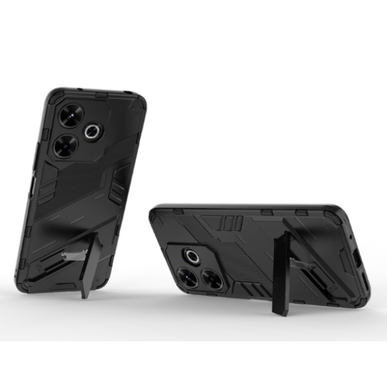 For Xiaomi Redmi 13 4G Case PC+TPU Shockproof Protective Phone Cover with Kickstand - Black XIAOMI Cases Mobile