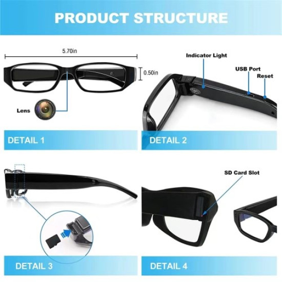 1080P HD Outdoor Camera Glasses 2.4G WiFi Video Glasses with Audio Motion Detection Remote Monitoring Gadgets - Toys - Hobby