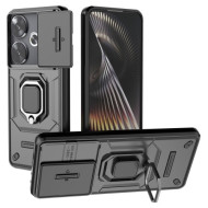 For Xiaomi Redmi Turbo 3 5G / Poco F6 5G Case Kickstand PC+TPU Phone Cover Sliding Lens Protection - Black