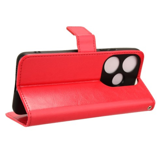 For Xiaomi Redmi Turbo 3 5G / Poco F6 5G Case with Wrist Strap Crazy Horse Texture Magnetic Clasp Phone Cover - Red XIAOMI Cases Mobile