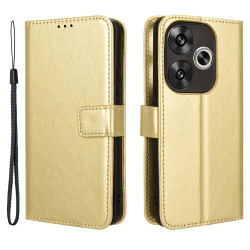 For Xiaomi Redmi Turbo 3 5G / Poco F6 5G Case with Wrist Strap Crazy Horse Texture Magnetic Clasp Phone Cover - Gold