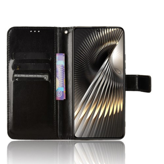 For Xiaomi Redmi Turbo 3 5G / Poco F6 5G Case with Wrist Strap Crazy Horse Texture Magnetic Clasp Phone Cover - Black XIAOMI Cases Mobile