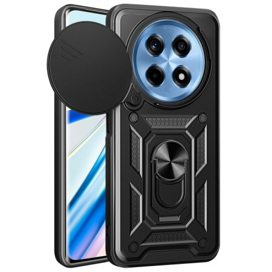 For OnePlus Ace 3 5G / 12R 5G Case PC+TPU Camera Protection Phone Cover Built-in Kickstand - Black OnePlus Mobile Cases