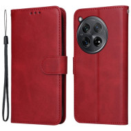 For OnePlus 12R 5G / Ace 3 5G Case Leather Photo Slot Wallet Phone Cover with Wrist Strap - Red