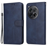 For OnePlus 12R 5G / Ace 3 5G Case Leather Photo Slot Wallet Phone Cover with Wrist Strap - Blue