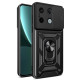 For Xiaomi Redmi Note 13 Pro 5G / Poco X6 5G Case Kickstand Slide Lens Window Phone Cover - Black XIAOMI Cases Mobile