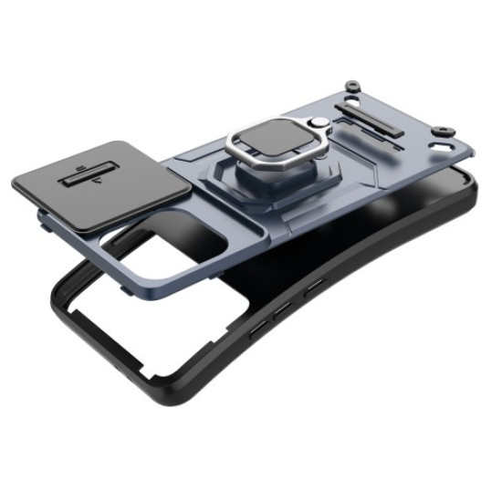 For Xiaomi Poco F6 Pro 5G / Redmi K70 5G / K70 Pro 5G Cell Phone Case Slide Lens Lid PC+TPU Kickstand Back Cover - Grey XIAOMI Cases Mobile