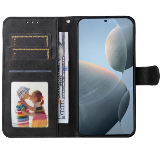 For Xiaomi Poco F6 Pro 5G / Redmi K70 5G / K70 Pro 5G Case Leather Cover Wallet Stand Phone Shell with Strap - Black XIAOMI Cases Mobile