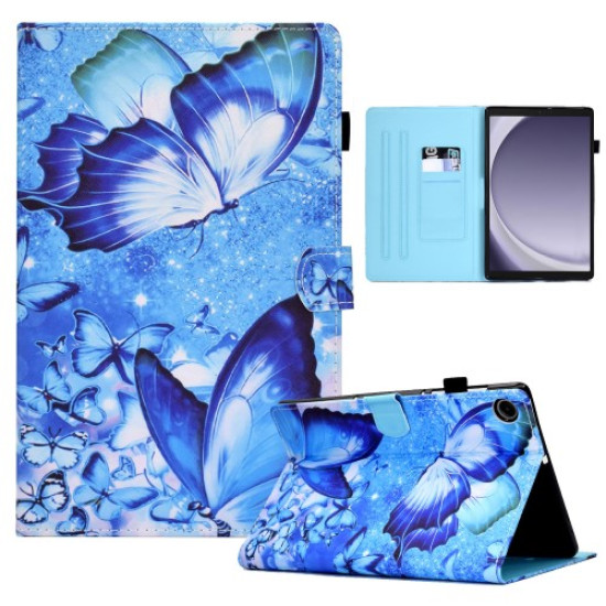 Θήκη Πορτοφόλι με Βάση Στήριξης (Όψη Δέρματος) με Θέση για Πενάκι για Samsung Galaxy Tab A9+ - Μπλε Πεταλούδες Samsung Θήκες Tablet
