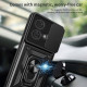 For Motorola Edge 40 Neo 5G Case Slide Lens Lid PC+TPU Kickstand Mobile Phone Cover - Green Motorola Cases Mobile